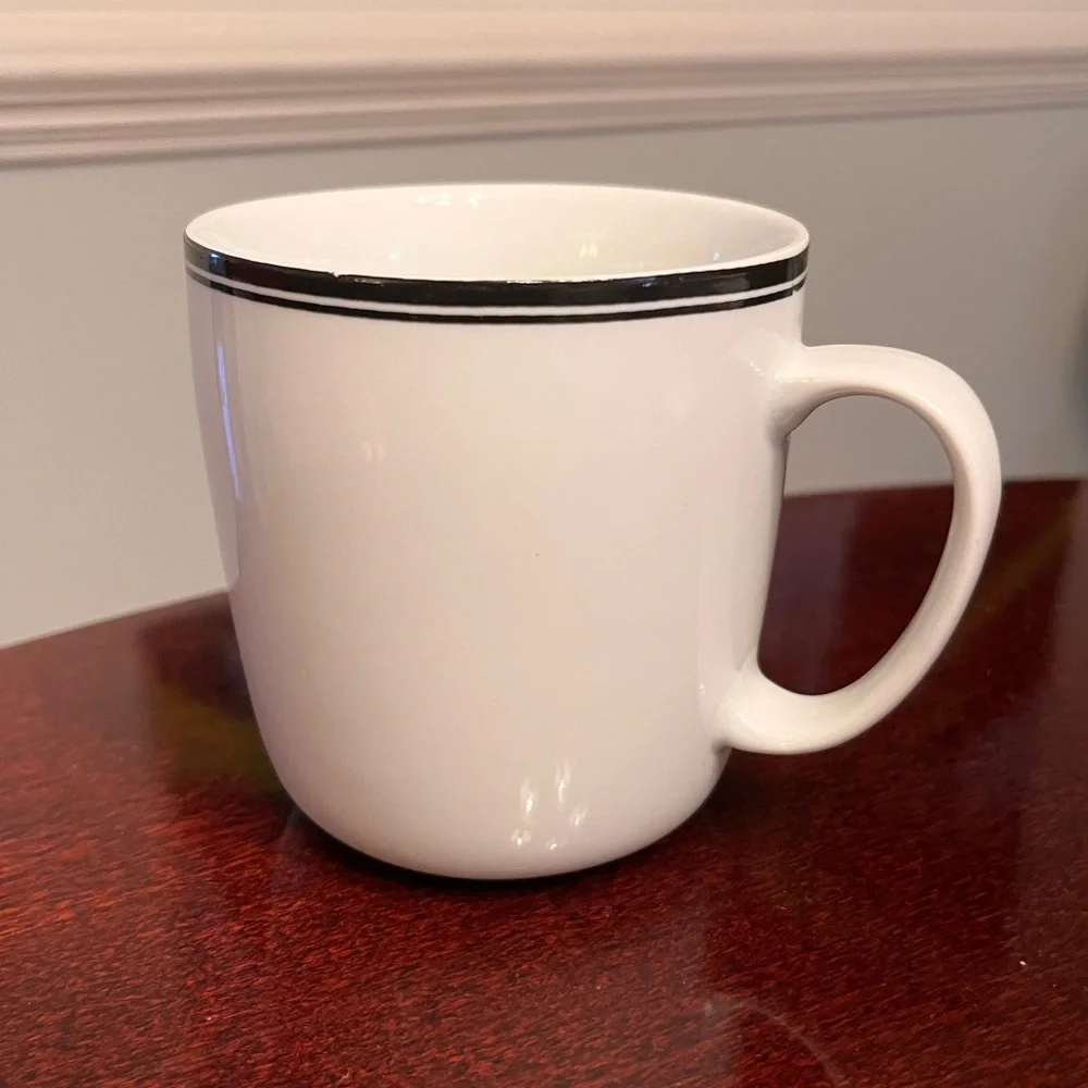 Williams Sonoma Mug white with black stripe on top edge